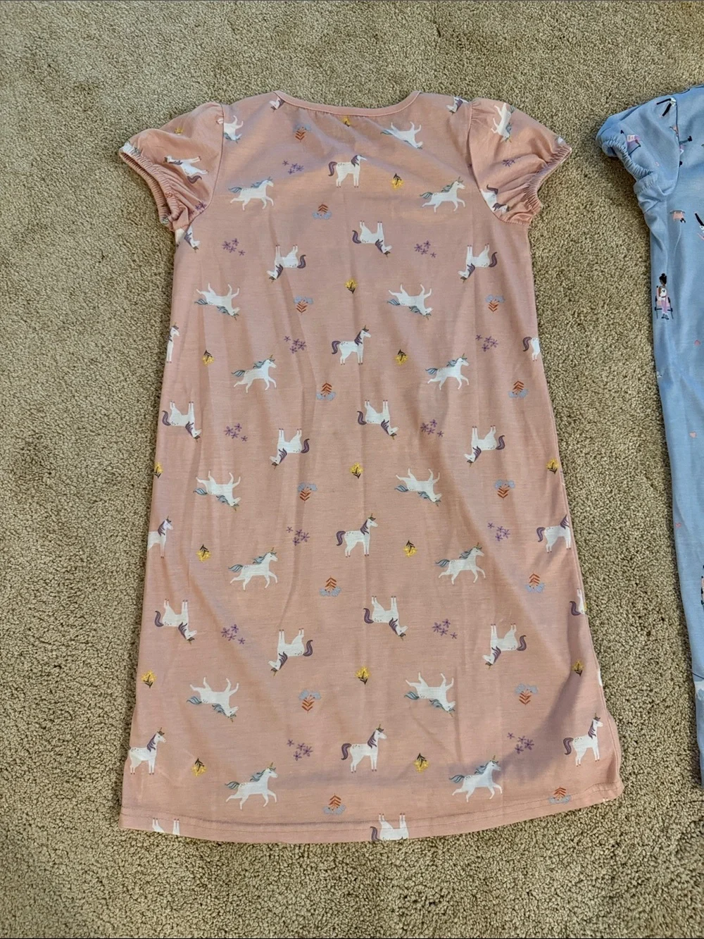 Carter's Pink Unicorn & Blue Playtime Short Sleeve Nightgowns. Size 8-10A.